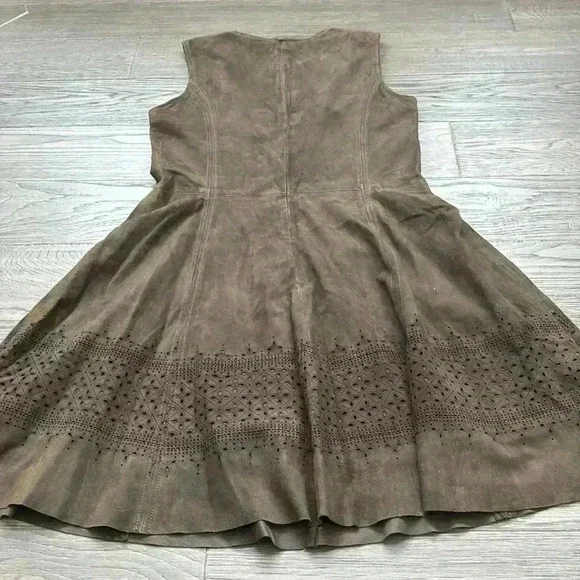Lamarque | Brown Cowgirl 100% Leather Suede Dress with Cutout Designs Size 2 - Picture 11 of 14
